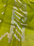 Neon Green Banarasi Handloom Kora Silk Saree - Aura Benaras