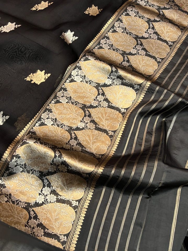 Black Kora Silk Banarasi Saree with Sona Rupa Butis 