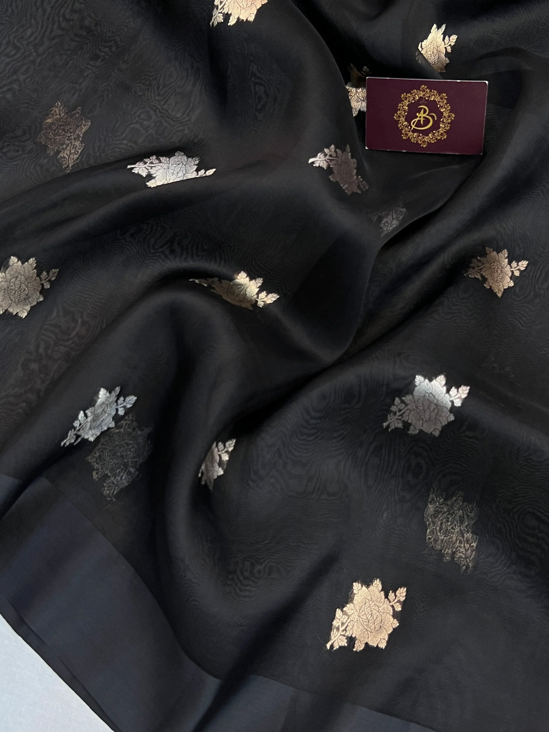 Black Kora Silk Banarasi Saree with Sona Rupa Butis 