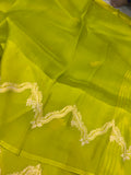 Neon Green Banarasi Handloom Kora Silk Saree - Aura Benaras