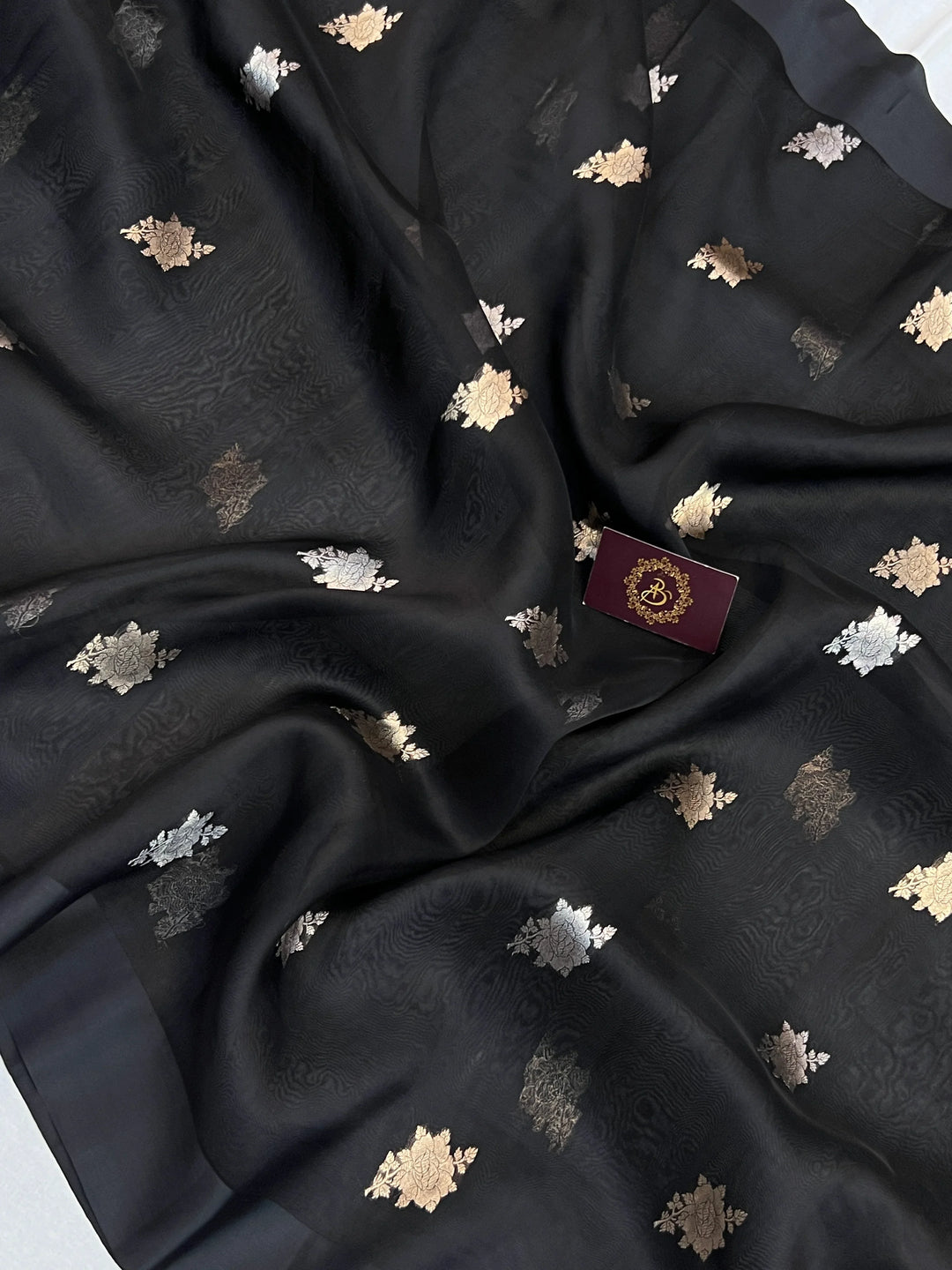 Black Kora Silk Banarasi Saree with Sona Rupa Butis 