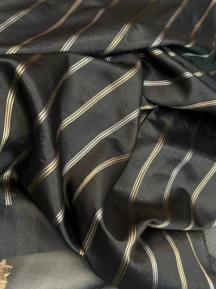 Black Kora Silk Banarasi Saree with Sona Rupa Butis 