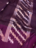 Wine Banarasi Handloom Kora Silk Saree - Aura Benaras