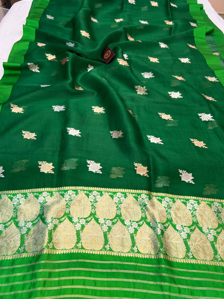 Green Kora Silk Banarasi Saree with Sona Rupa Butis 