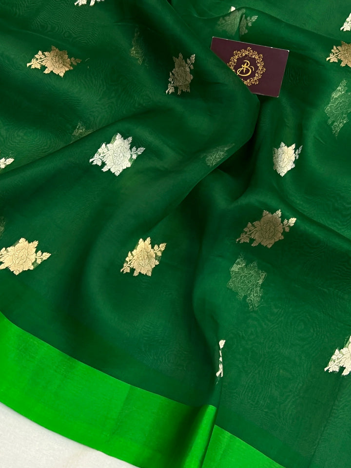 Green Kora Silk Banarasi Saree with Sona Rupa Butis 