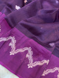 Wine Banarasi Handloom Kora Silk Saree - Aura Benaras