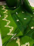 Mehendi Green Banarasi Handloom Kora Silk Saree - Aura Benaras