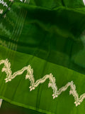 Mehendi Green Banarasi Handloom Kora Silk Saree - Aura Benaras