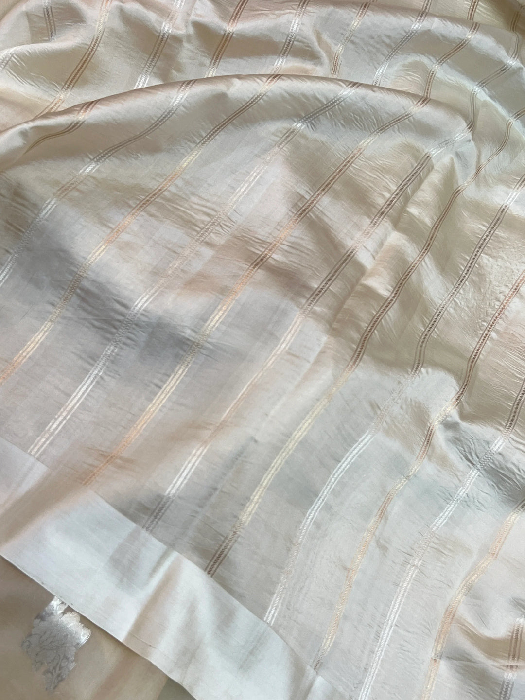 Cream Kora Silk Banarasi Saree with Sona Rupa Butis 