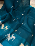 Rama Blue Banarasi Handloom Kora Silk Saree - Aura Benaras