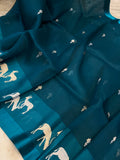 Rama Blue Banarasi Handloom Kora Silk Saree - Aura Benaras