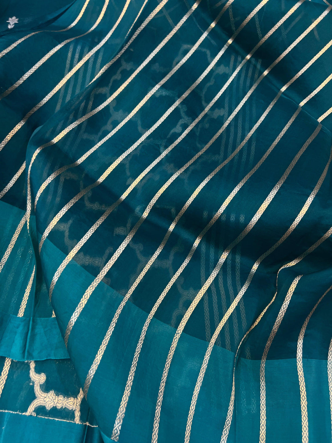 Rama Blue Banarasi Handloom Kora Silk Saree - Aura Benaras