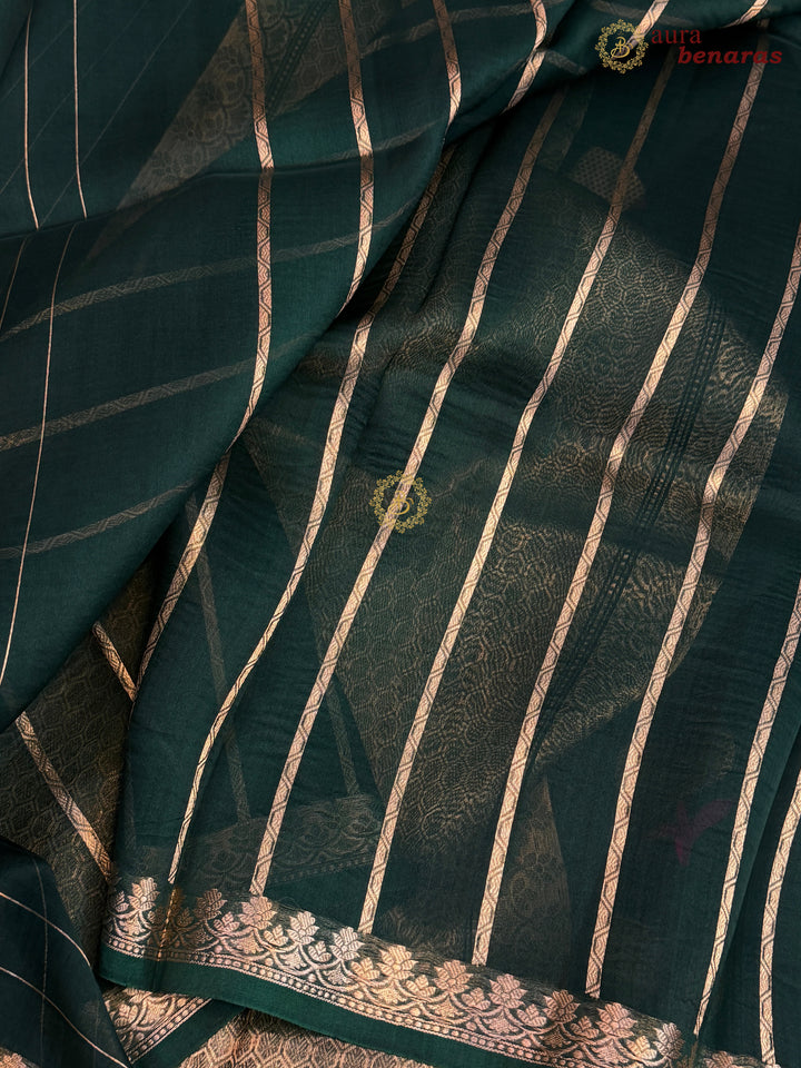 Bottle Green Kora Silk Banarasi Saree with Kadhwa Zari 