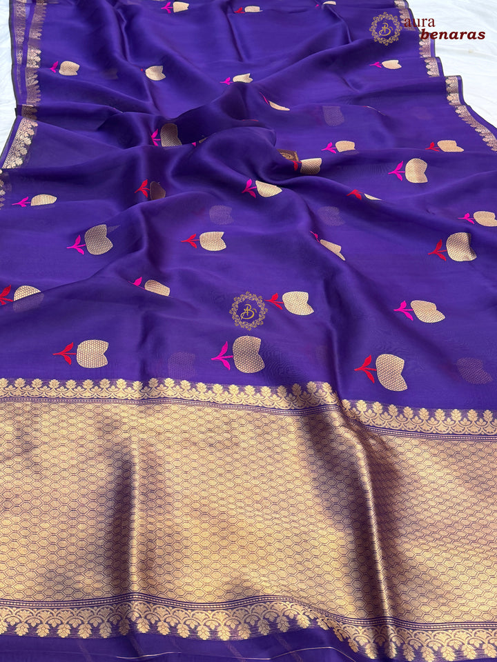 Purple Kora Silk Banarasi Saree with Kadhwa Zari 