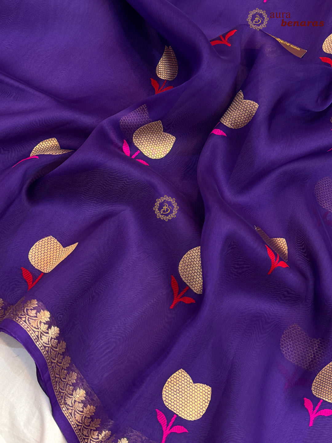 Purple Kora Silk Banarasi Saree with Kadhwa Zari 