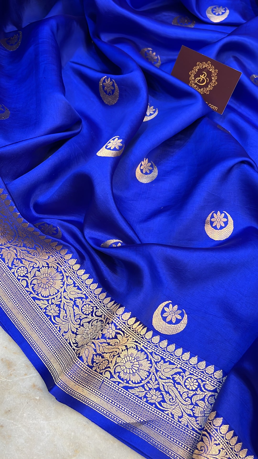 Royal Blue Pure Silk Banarasi Saree with Kadhwa Chand butis
