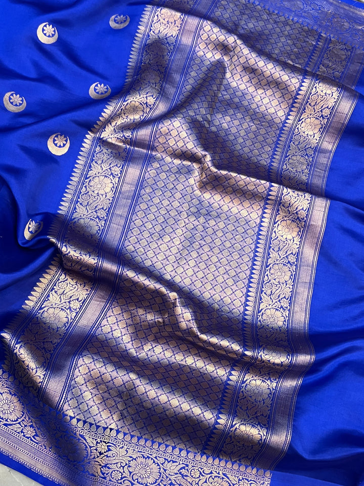 Royal Blue Pure Silk Banarasi Saree with Kadhwa Chand butis