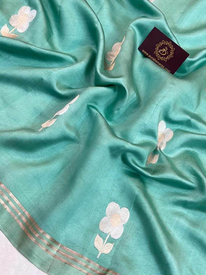 Sky Blue Pure Silk Handloom Banarasi Saree