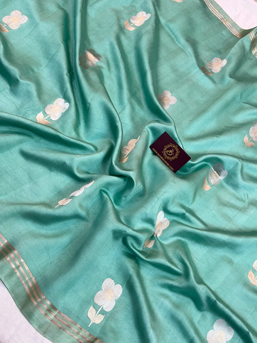 Sky Blue Pure Silk Handloom Banarasi Saree