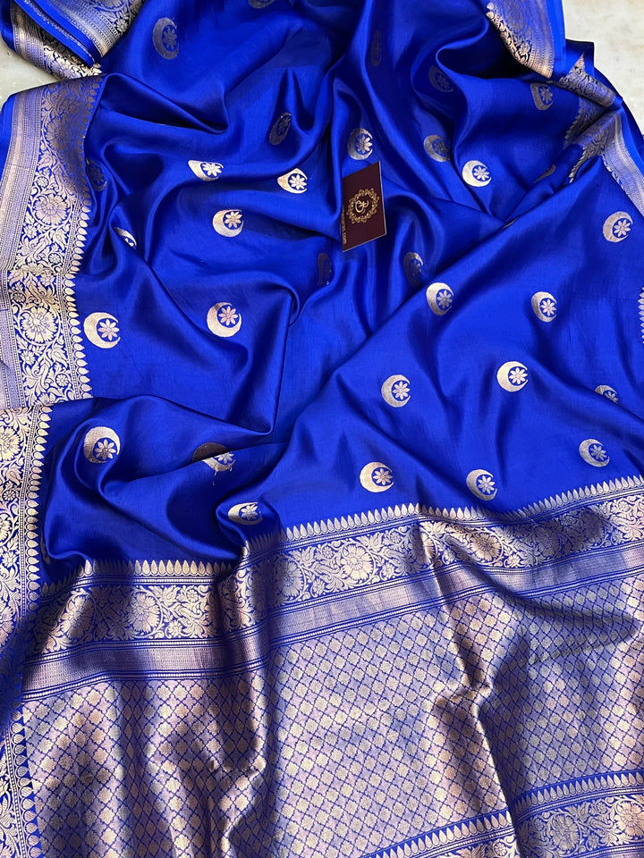 Royal Blue Pure Silk Banarasi Saree with Kadhwa Chand butis