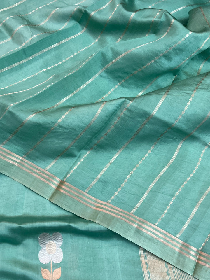 Sky Blue Pure Silk Handloom Banarasi Saree
