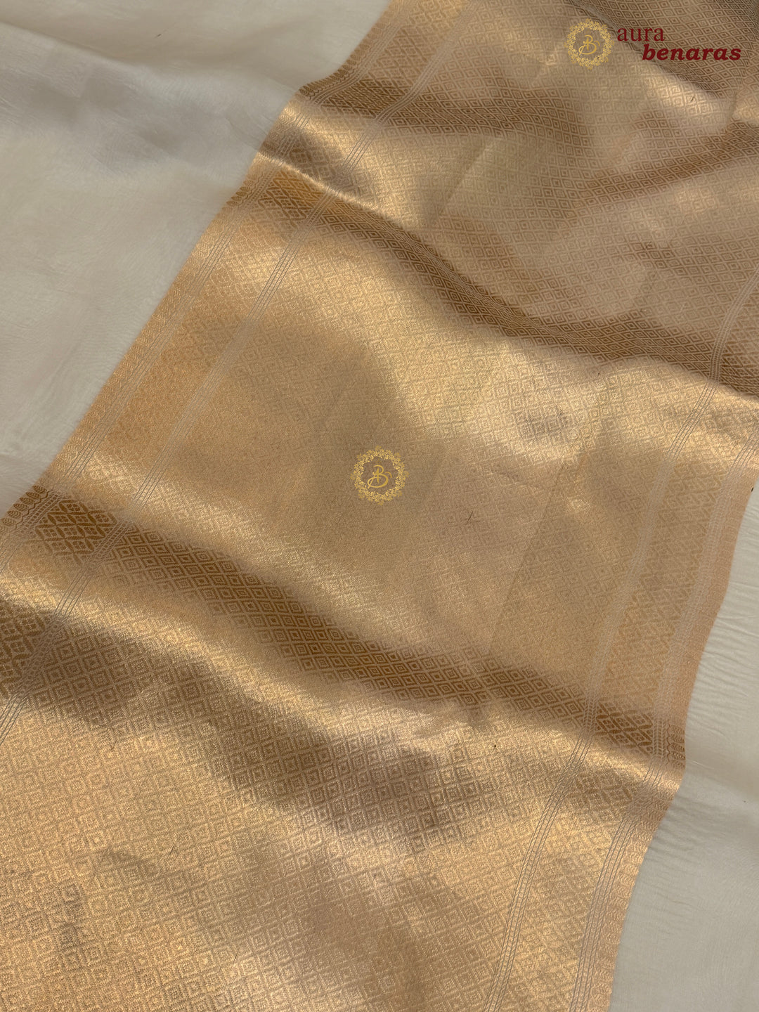 Cream Pure Banarasi Handloom Kora Silk Saree - AuraBenaras