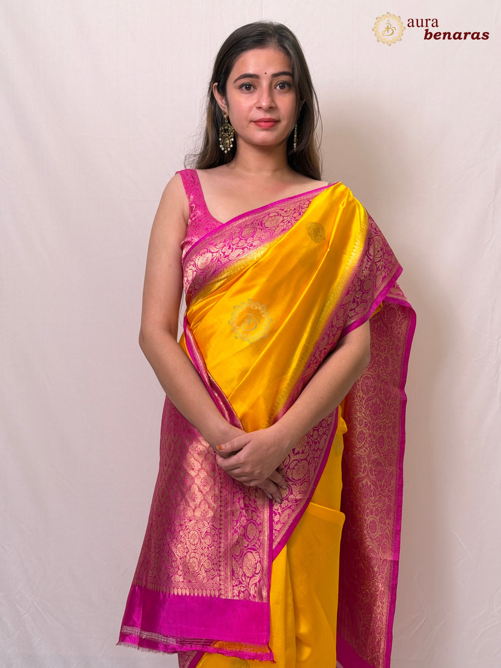 Yellow Banarasi Silk Saree | Kadhwa & Sona Rupa Border