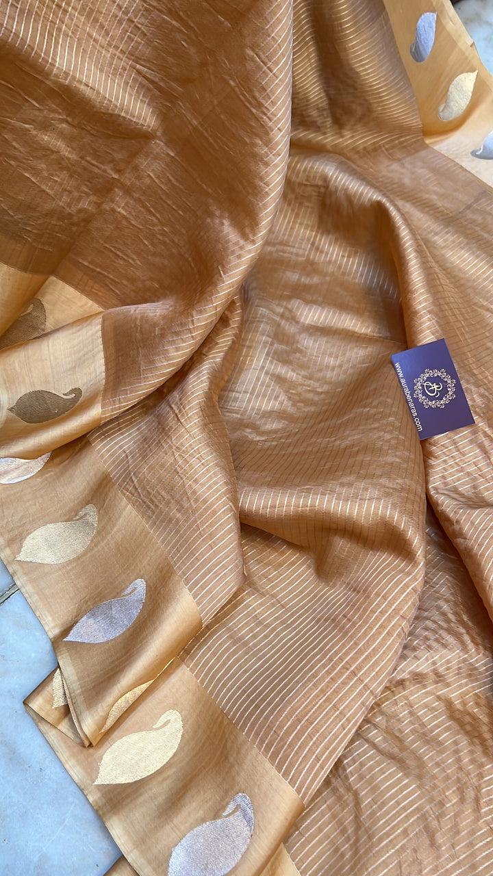 Cream Banarasi Handloom Kora Silk Saree