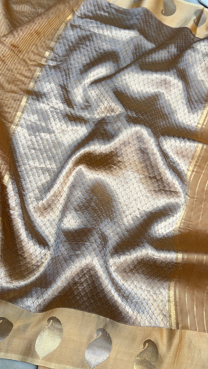 Cream Banarasi Handloom Kora Silk Saree