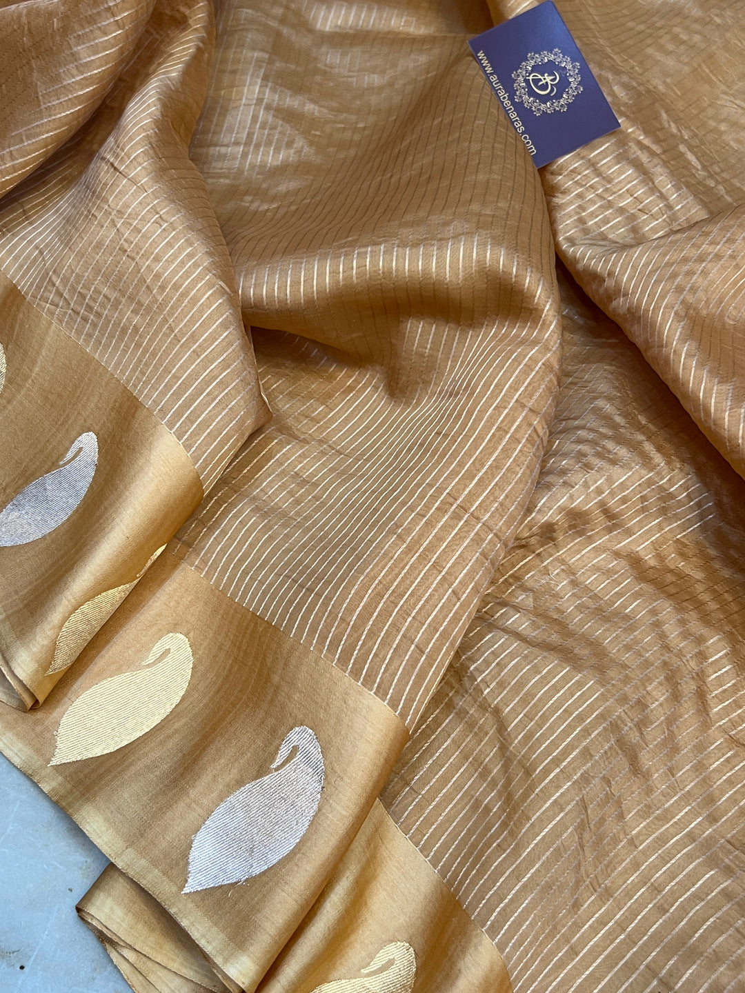 Cream Banarasi Handloom Kora Silk Saree