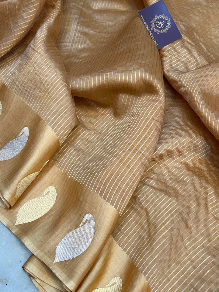 Cream Banarasi Handloom Kora Silk Saree