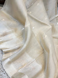 Cream Banarasi Handloom Kora Silk Saree - Aura Benaras