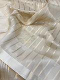 Cream Banarasi Handloom Kora Silk Saree - Aura Benaras