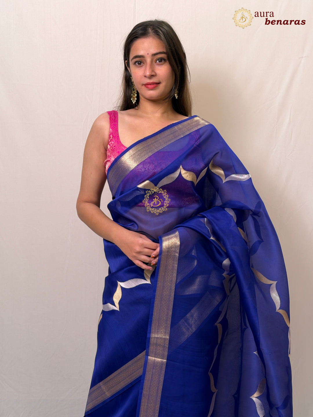 Royal Blue Banarasi Handloom Kora Silk Saree