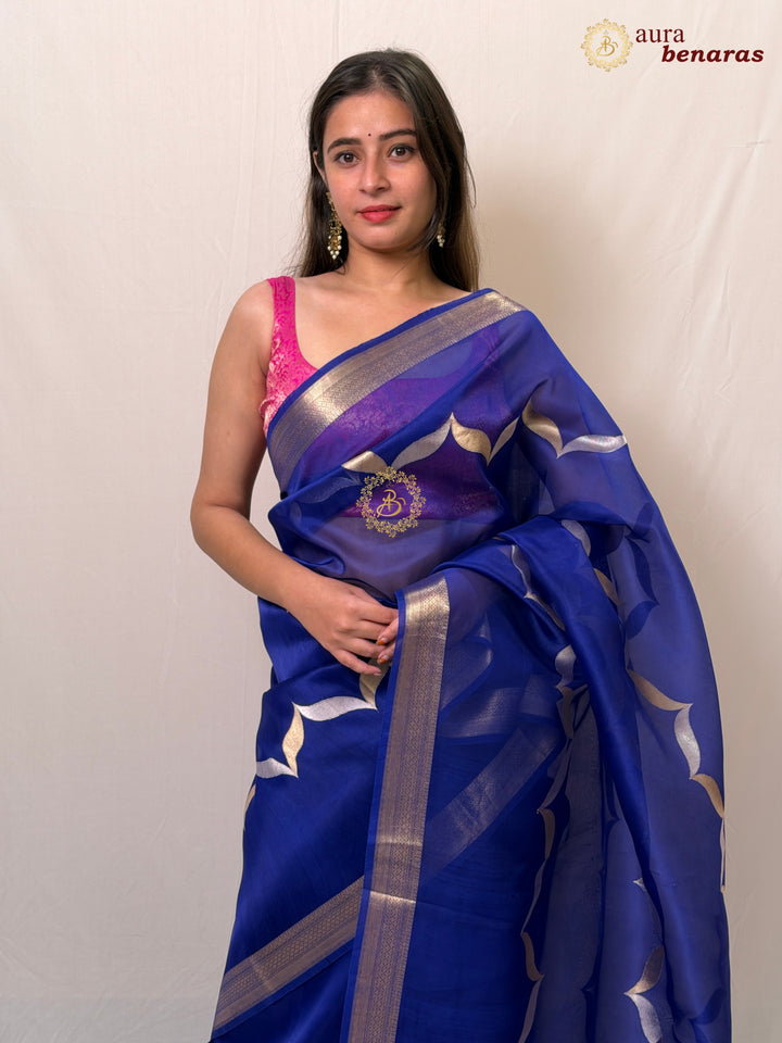 Royal Blue Banarasi Handloom Kora Silk Saree