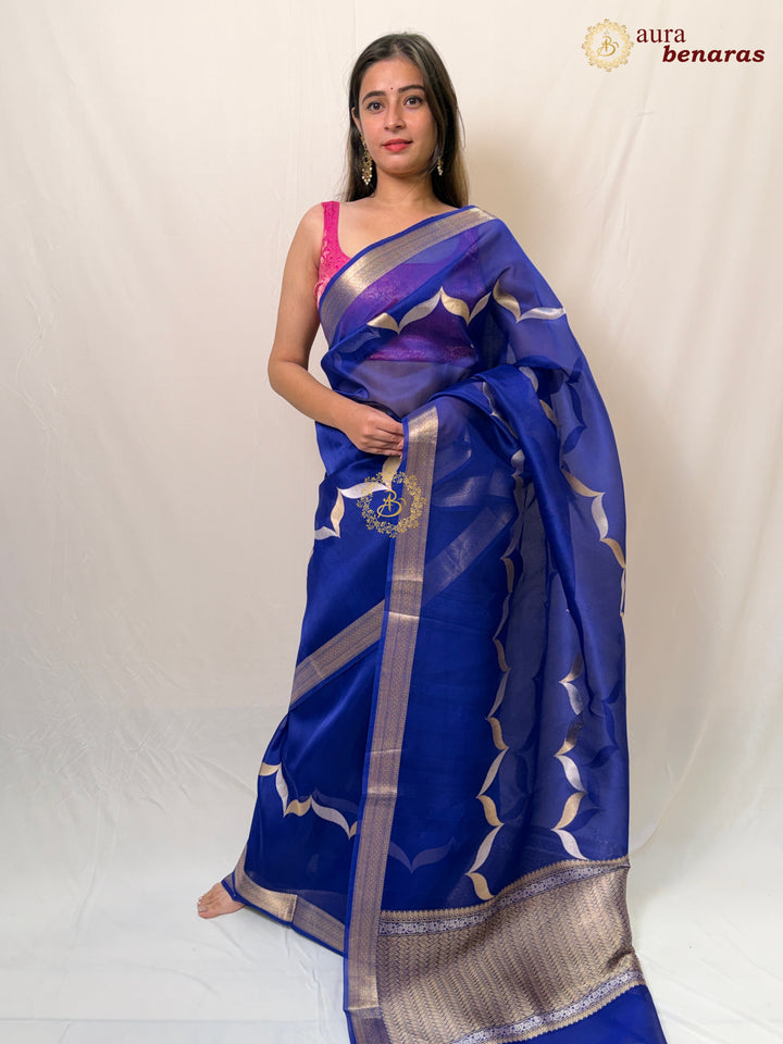 Royal Blue Banarasi Handloom Kora Silk Saree