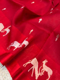 Red Banarasi Handloom Kora Silk Saree - Aura Benaras