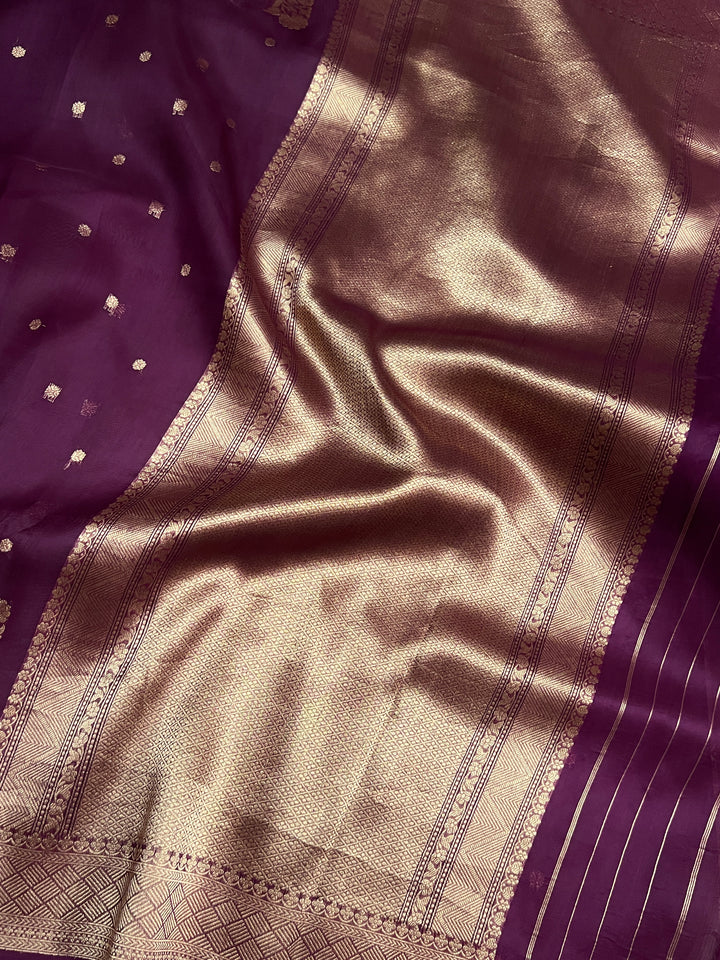 Wine Pure Kora Silk Banarasi Saree | Butis & Konia