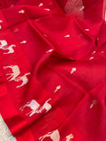 Red Banarasi Handloom Kora Silk Saree - Aura Benaras