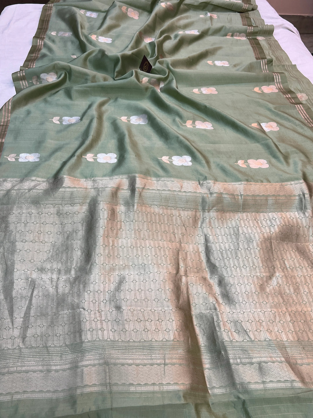 Sage Green Pure Silk Handloom Banarasi Saree