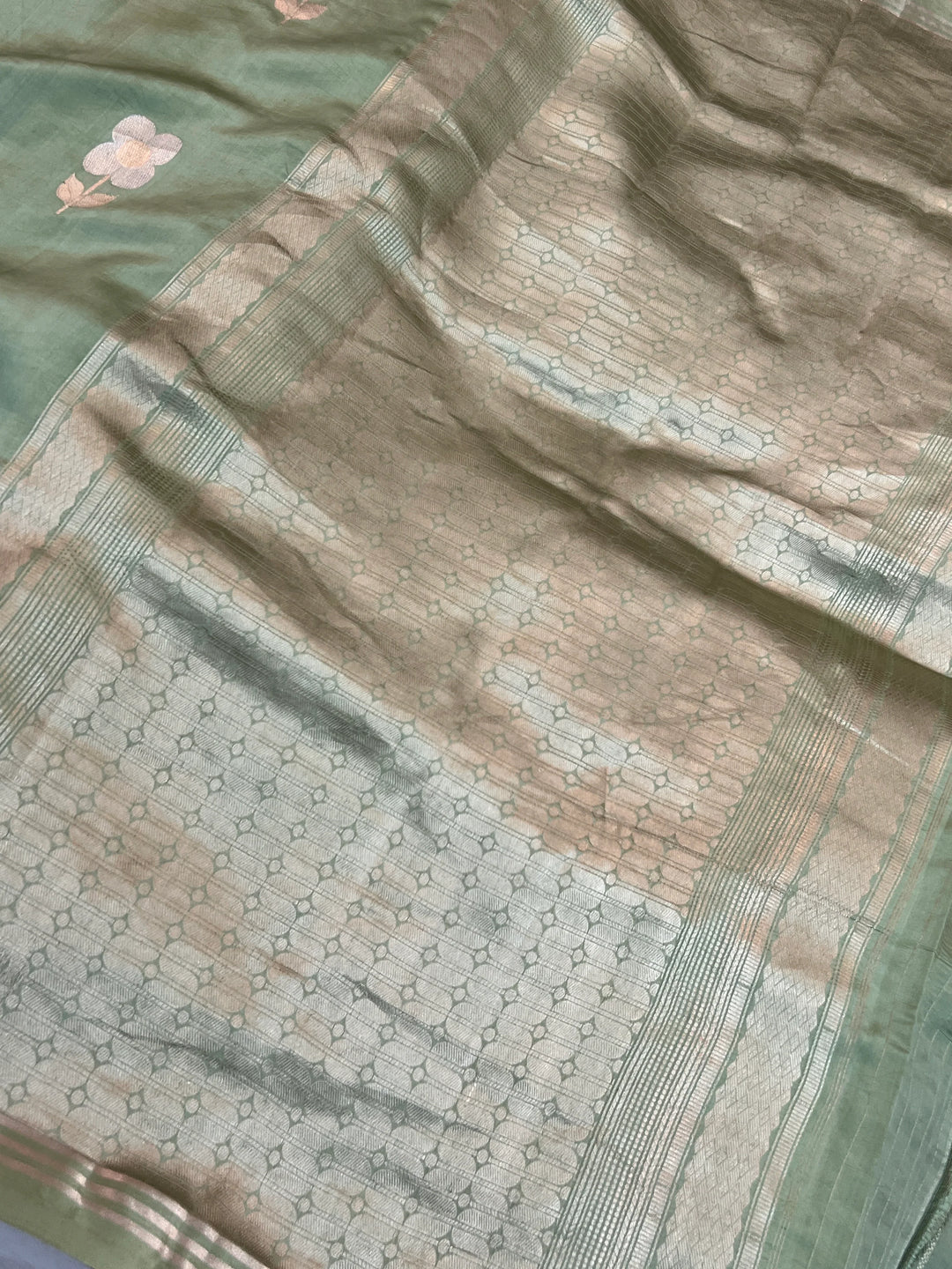 Sage Green Pure Silk Handloom Banarasi Saree