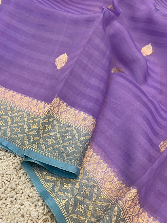 Lavender Banarasi Handloom Kora Silk Saree - Aura Benaras