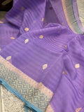 Lavender Banarasi Handloom Kora Silk Saree - Aura Benaras