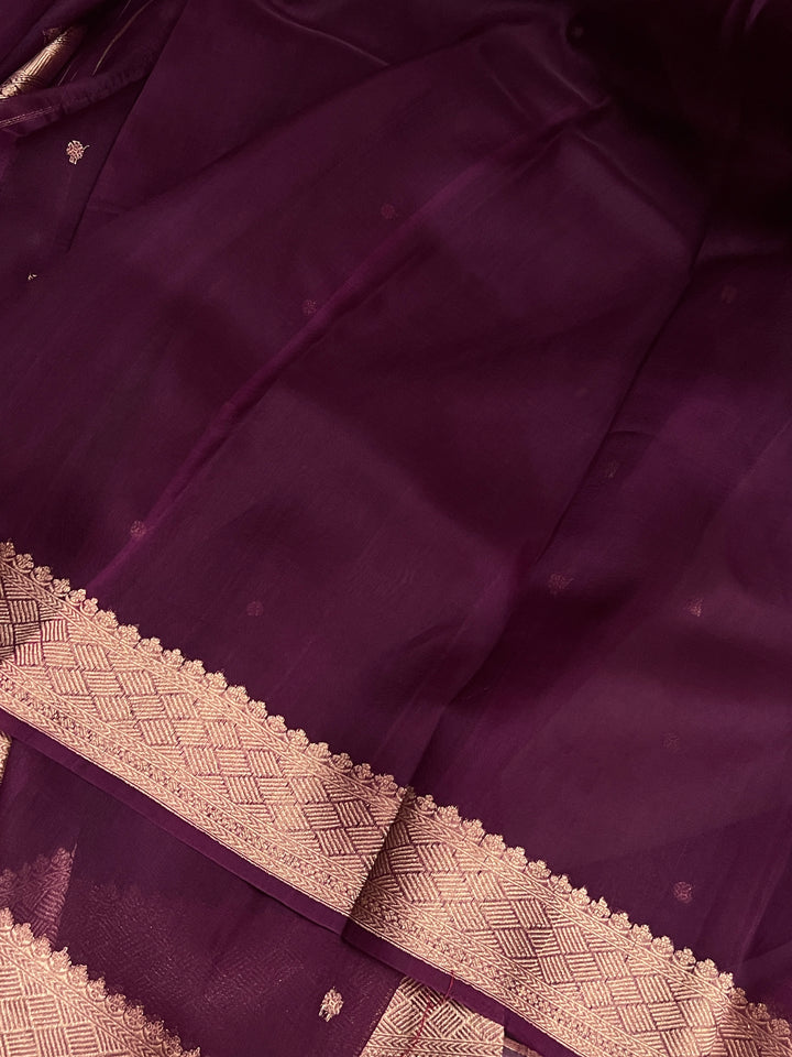 Wine Pure Kora Silk Banarasi Saree | Butis & Konia