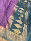 Lavender Banarasi Handloom Kora Silk Saree - Aura Benaras