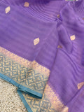 Lavender Banarasi Handloom Kora Silk Saree - Aura Benaras