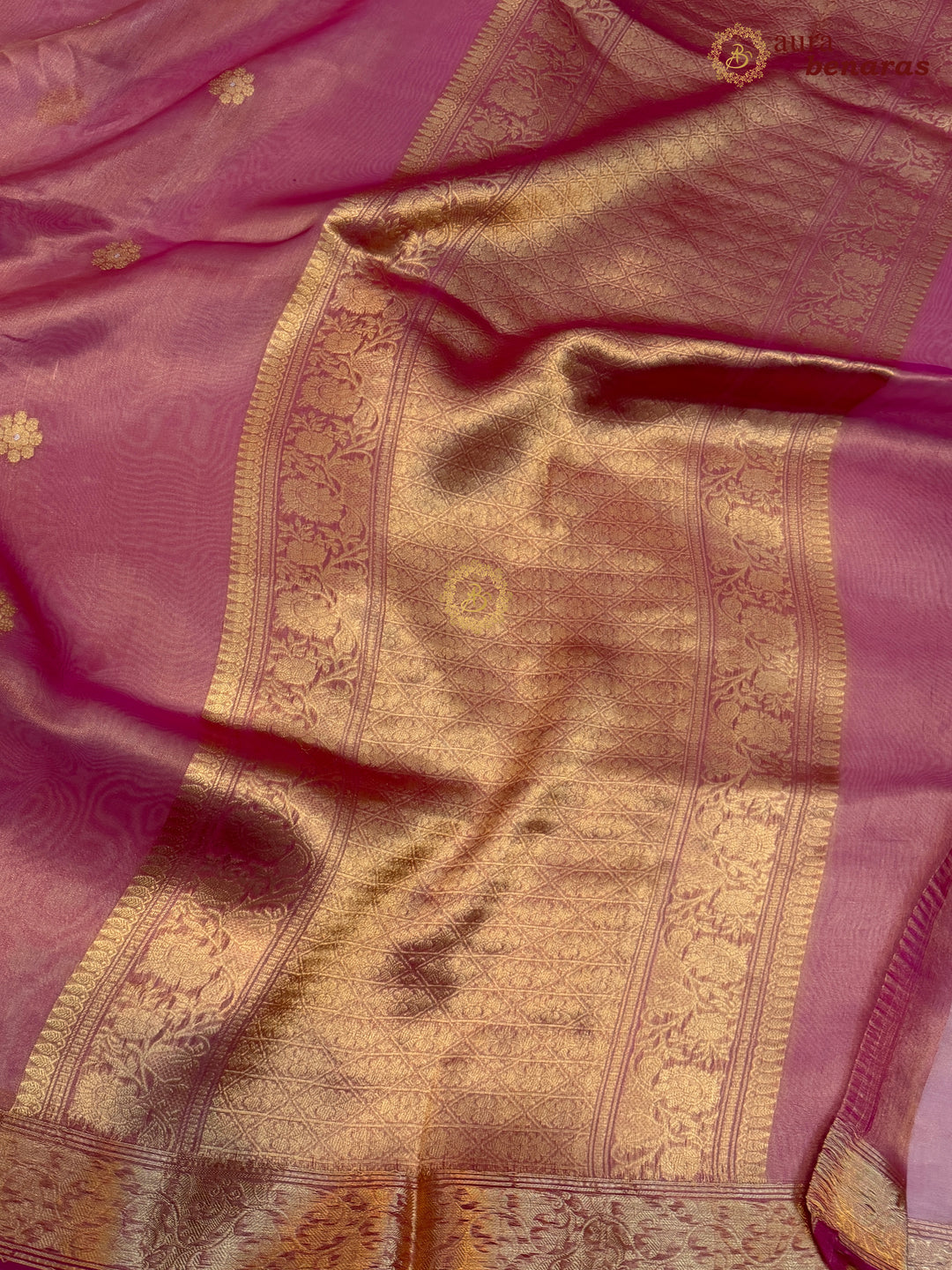 Rose Pink Tissue Silk Banarasi Saree with kadhwa butas