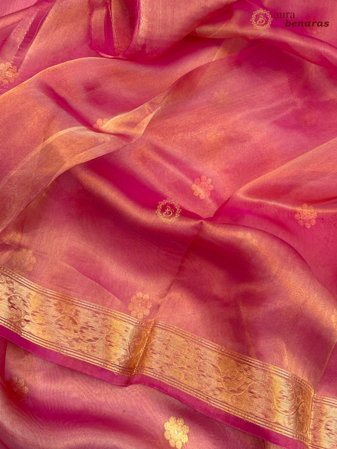 Rose Pink Tissue Silk Banarasi Saree with kadhwa butas