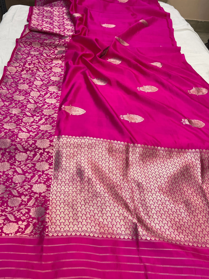 Rani Pink Pure Silk Handloom Banarasi Saree