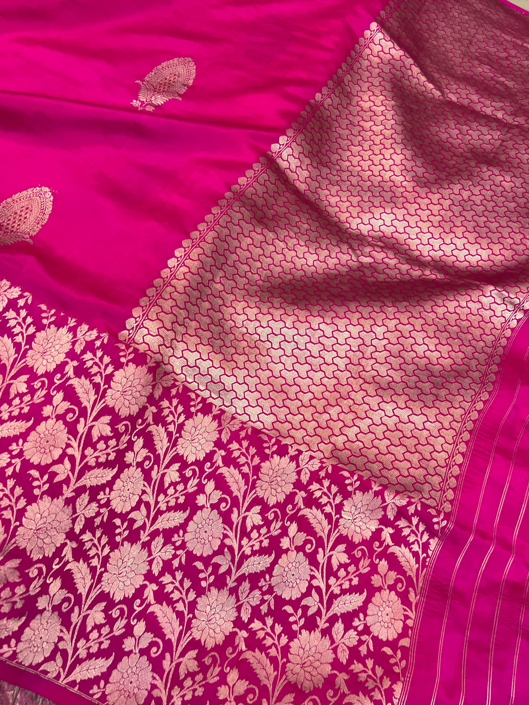 Rani Pink Pure Silk Handloom Banarasi Saree
